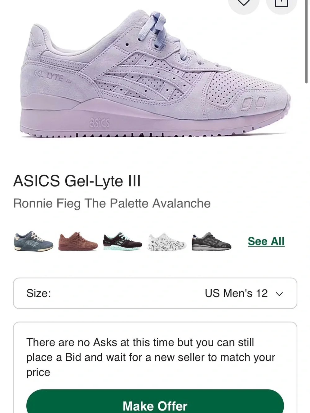 ASICS Gel-Lyte III Ronnie Fieg Palette Avalanche - Lavender Suede SIZE 12 New
